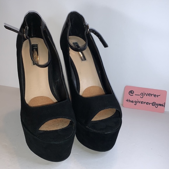 8.5 H By Halston 6 Inch Leather Heeled Ankle Strap Suede Wedges Vintage - Picture 4 of 16